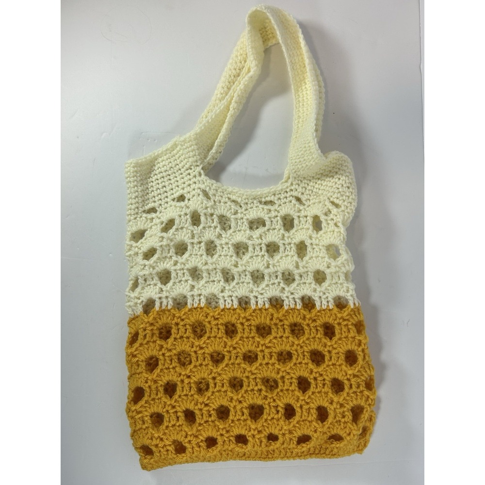 Handmade Crochet Bag White‎ Yellow Granny core